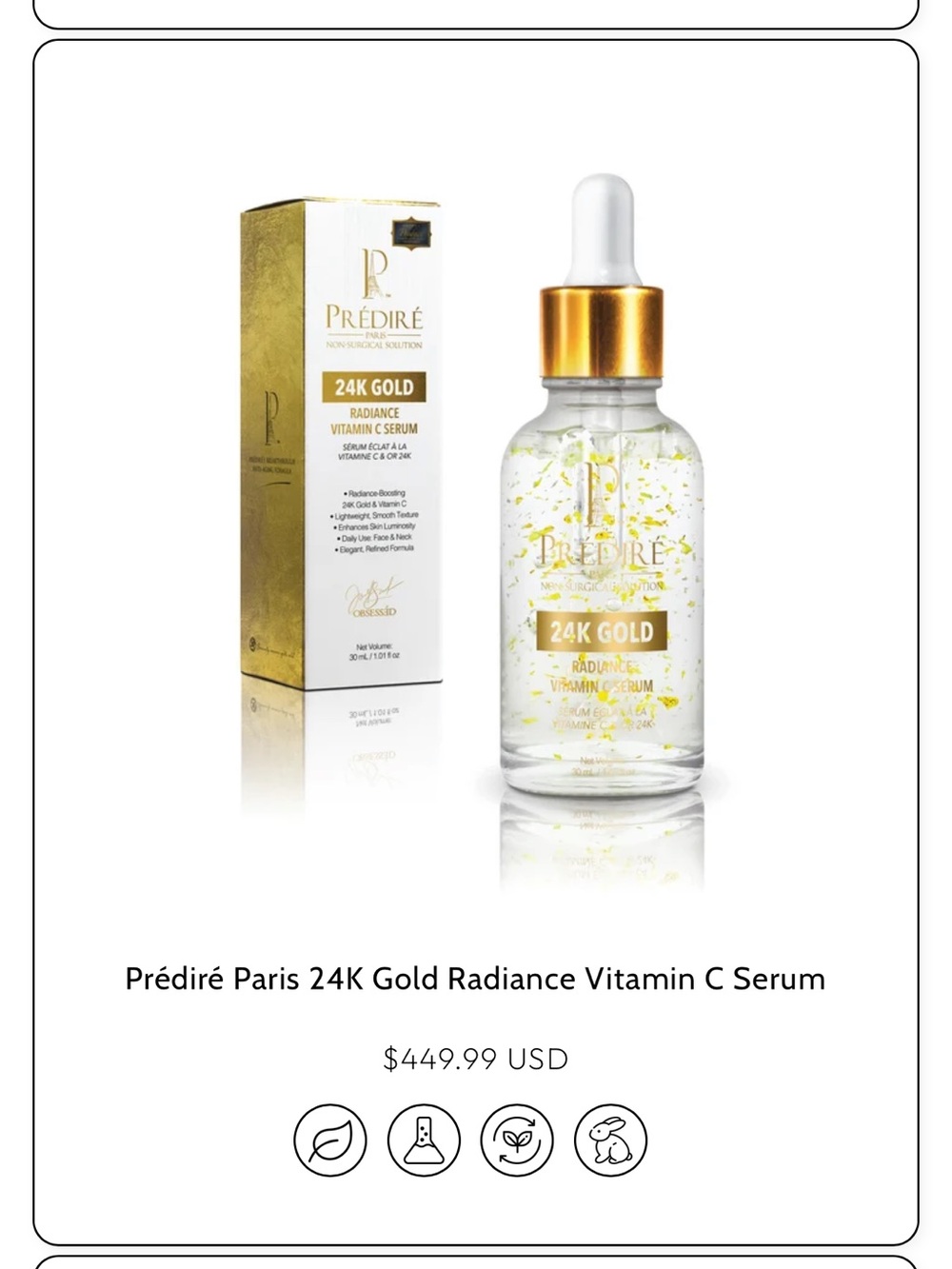 $499 MRPs Prédiré Paris 24K Gold Radiance Vitamin C Serum